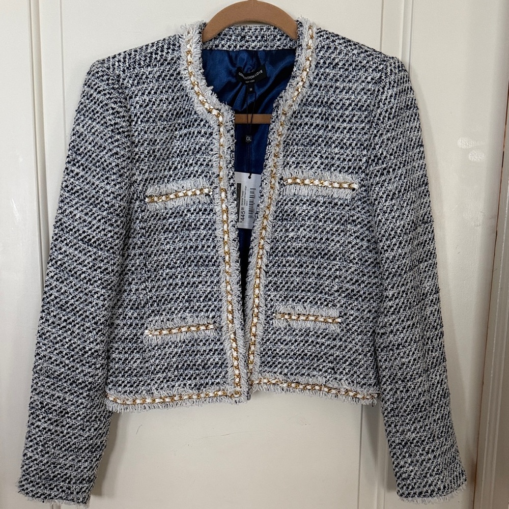 Generation Love Serena Tweed Jacket White/Indigo Size M NWT